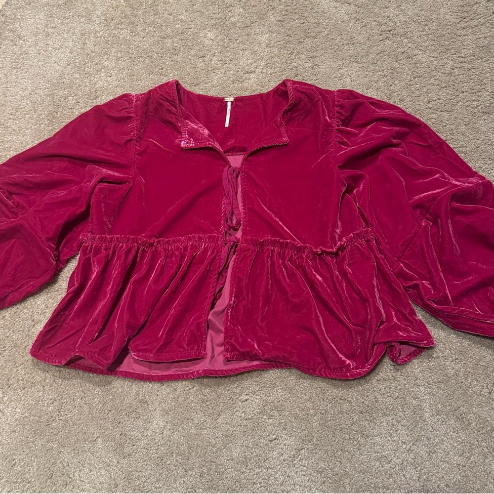 Free People Velvet Peplum Top in Very Berry
